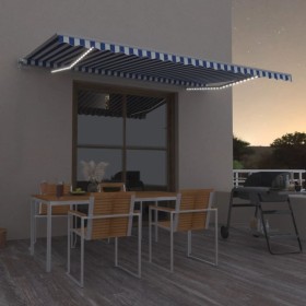 vidaXL Markise Manuell Einziehbar mit LED 500x350 cm Blau und Weiß