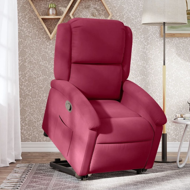 vidaXL Relaxsessel mit Aufstehhilfe Weinrot Samt vidaXL Relaxsessel mit Aufstehhilfe Weinrot Samt