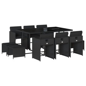 vidaXL 11-tlg. Garten-Essgruppe mit Kissen Schwarz Poly Rattan