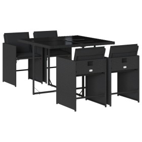 vidaXL 5-tlg. Garten-Essgruppe mit Kissen Schwarz Poly Rattan
