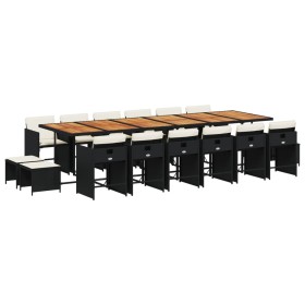vidaXL 17-tlg. Garten-Essgruppe mit Kissen Schwarz Poly Rattan