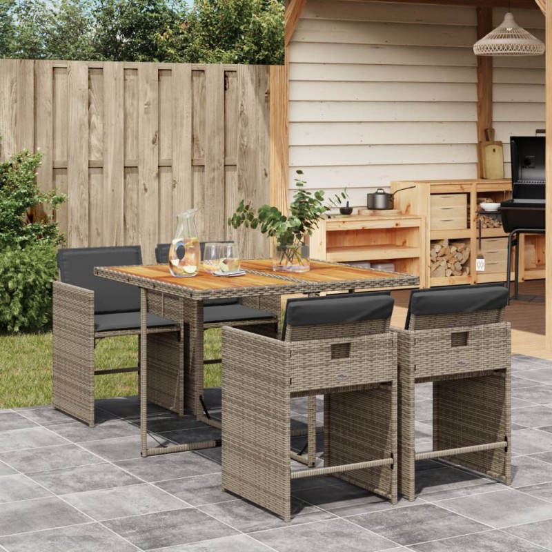 vidaXL 5-tlg. Garten-Essgruppe mit Kissen Grau Poly Rattan vidaXL 5-tlg. Garten-Essgruppe mit Kissen Grau Poly Rattan