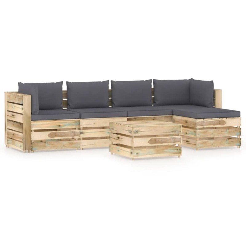 6-tlg. Garten-Lounge-Set mit Kissen Grün Imprägniertes Holz 6-tlg. Garten-Lounge-Set mit Kissen Grün Imprägniertes Holz