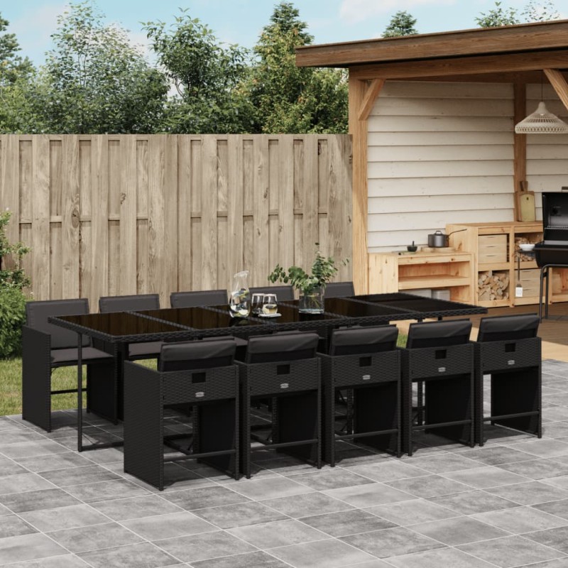 vidaXL 11-tlg. Garten-Essgruppe mit Kissen Schwarz Poly Rattan vidaXL 11-tlg. Garten-Essgruppe mit Kissen Schwarz Poly Rattan