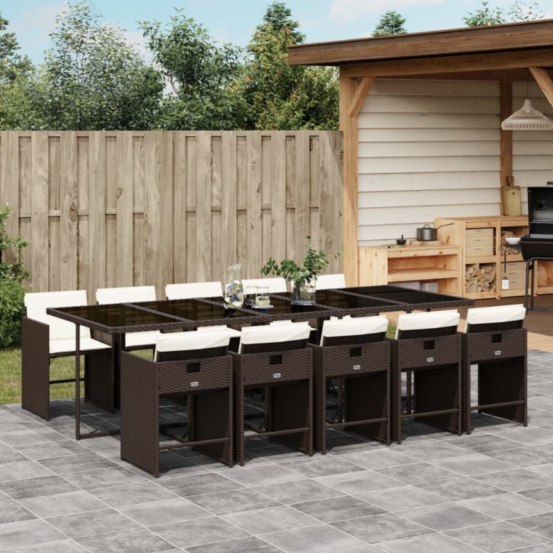 vidaXL 11-tlg. Garten-Essgruppe mit Kissen Braun Poly Rattan vidaXL 11-tlg. Garten-Essgruppe mit Kissen Braun Poly Rattan