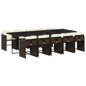 vidaXL 11-tlg. Garten-Essgruppe mit Kissen Braun Poly Rattan
