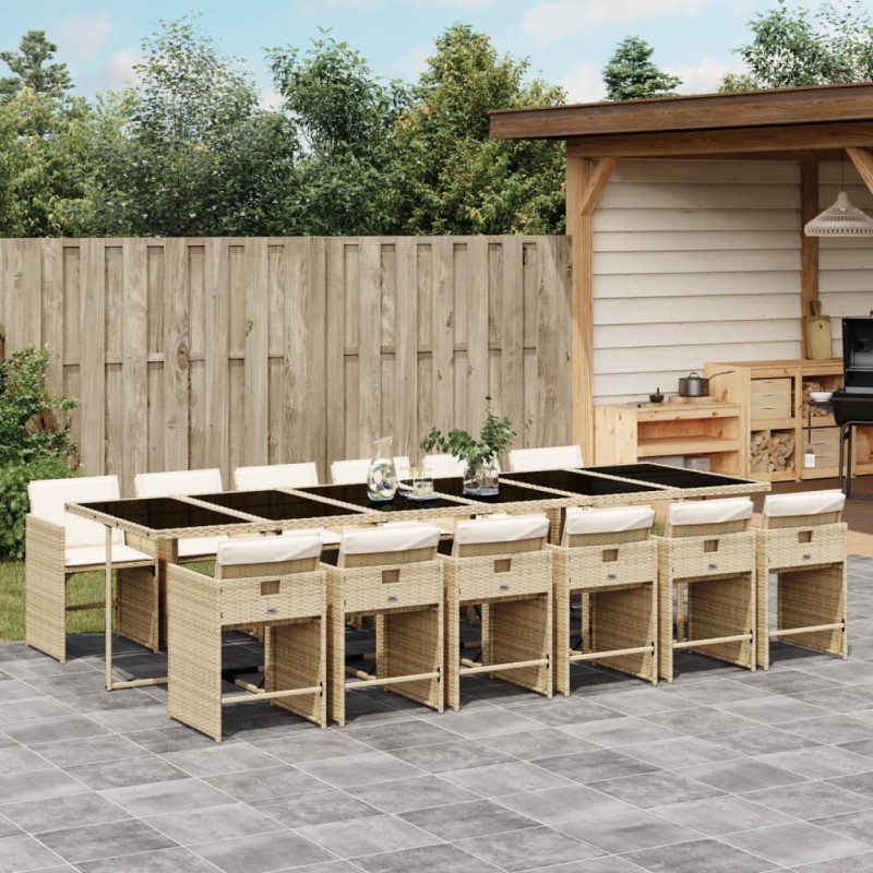 vidaXL 13-tlg. Garten-Essgruppe mit Kissen Beige Poly Rattan vidaXL 13-tlg. Garten-Essgruppe mit Kissen Beige Poly Rattan