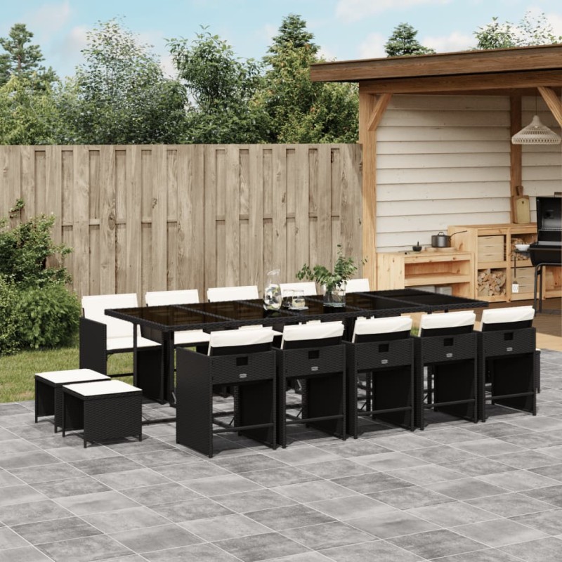 vidaXL 15-tlg. Garten-Essgruppe mit Kissen Schwarz Poly Rattan vidaXL 15-tlg. Garten-Essgruppe mit Kissen Schwarz Poly Rattan