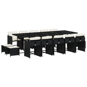 vidaXL 15-tlg. Garten-Essgruppe mit Kissen Schwarz Poly Rattan