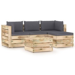 5-tlg. Garten-Lounge-Set mit Kissen Grün Imprägniertes Holz