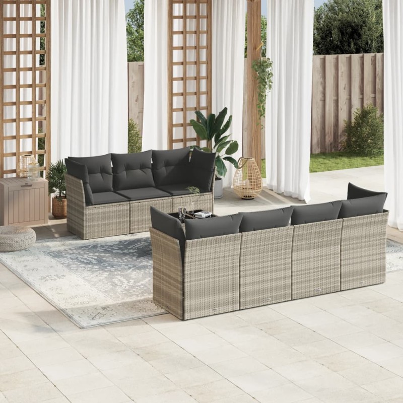 vidaXL 8-tlg. Garten-Sofagarnitur mit Kissen Hellgrau Poly Rattan vidaXL 8-tlg. Garten-Sofagarnitur mit Kissen Hellgrau Poly Rattan