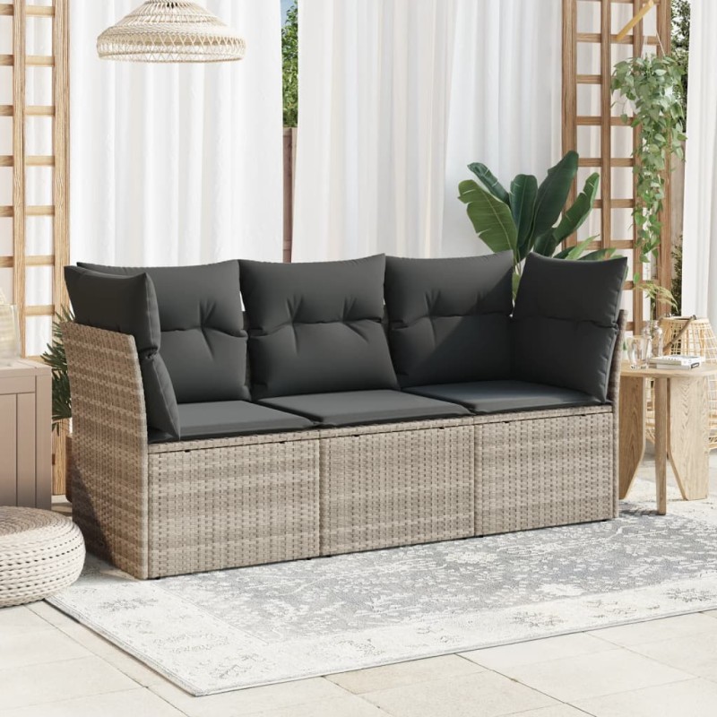 vidaXL 3-tlg. Garten-Sofagarnitur mit Kissen Hellgrau Poly Rattan vidaXL 3-tlg. Garten-Sofagarnitur mit Kissen Hellgrau Poly Rattan