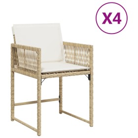 vidaXL Gartenstühle mit Kissen 4 Stk. Beige Poly Rattan