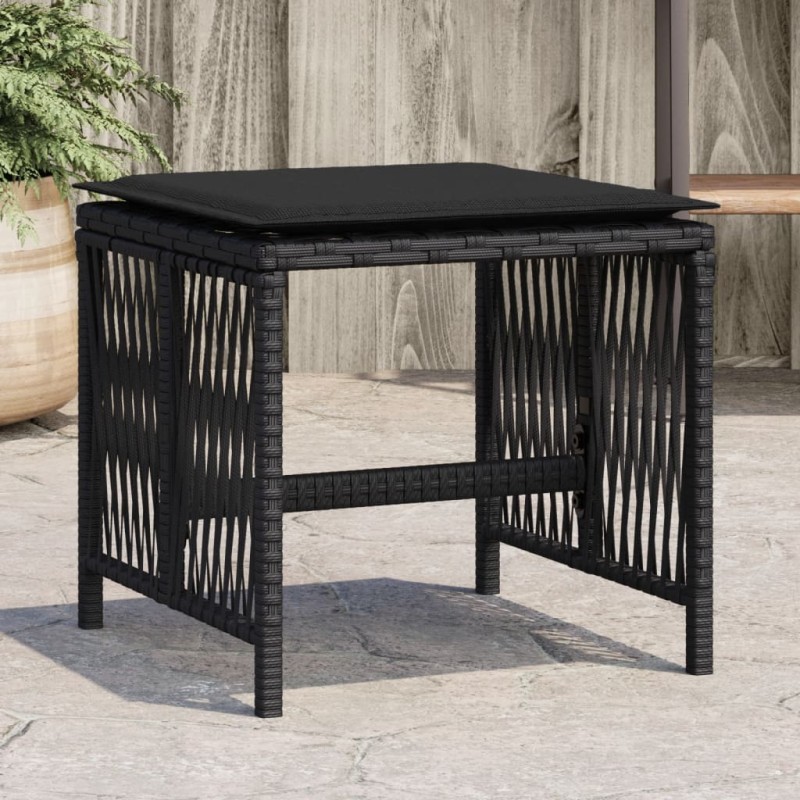 vidaXL Gartenhocker mit Kissen 4 Stk. Schwarz 41x41x36 cm Poly Rattan vidaXL Gartenhocker mit Kissen 4 Stk. Schwarz 41x41x36 cm Poly Rattan