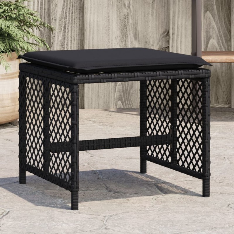 vidaXL Gartenhocker mit Kissen 4 Stk. Schwarz 41x41x36 cm Poly Rattan vidaXL Gartenhocker mit Kissen 4 Stk. Schwarz 41x41x36 cm Poly Rattan