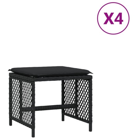 vidaXL Gartenhocker mit Kissen 4 Stk. Schwarz 41x41x36 cm Poly Rattan