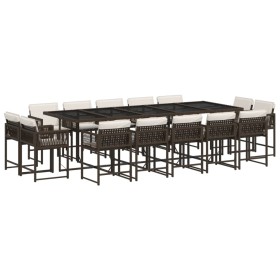 vidaXL 15-tlg. Garten-Essgruppe mit Kissen Braun Poly Rattan