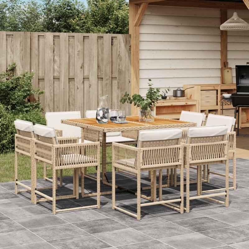 vidaXL 9-tlg. Garten-Essgruppe mit Kissen Beige Poly Rattan vidaXL 9-tlg. Garten-Essgruppe mit Kissen Beige Poly Rattan