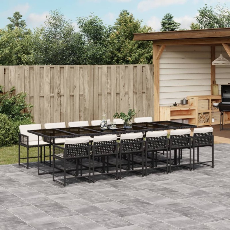 vidaXL 13-tlg. Garten-Essgruppe mit Kissen Schwarz Poly Rattan vidaXL 13-tlg. Garten-Essgruppe mit Kissen Schwarz Poly Rattan