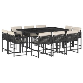 vidaXL 11-tlg. Garten-Essgruppe mit Kissen Schwarz Poly Rattan