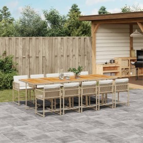 vidaXL 11-tlg. Garten-Essgruppe mit Kissen Beige Poly Rattan