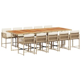 vidaXL 11-tlg. Garten-Essgruppe mit Kissen Beige Poly Rattan