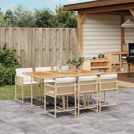 vidaXL 7-tlg. Garten-Essgruppe mit Kissen Beige Poly Rattan