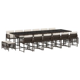 vidaXL 17-tlg. Garten-Essgruppe mit Kissen Braun Poly Rattan