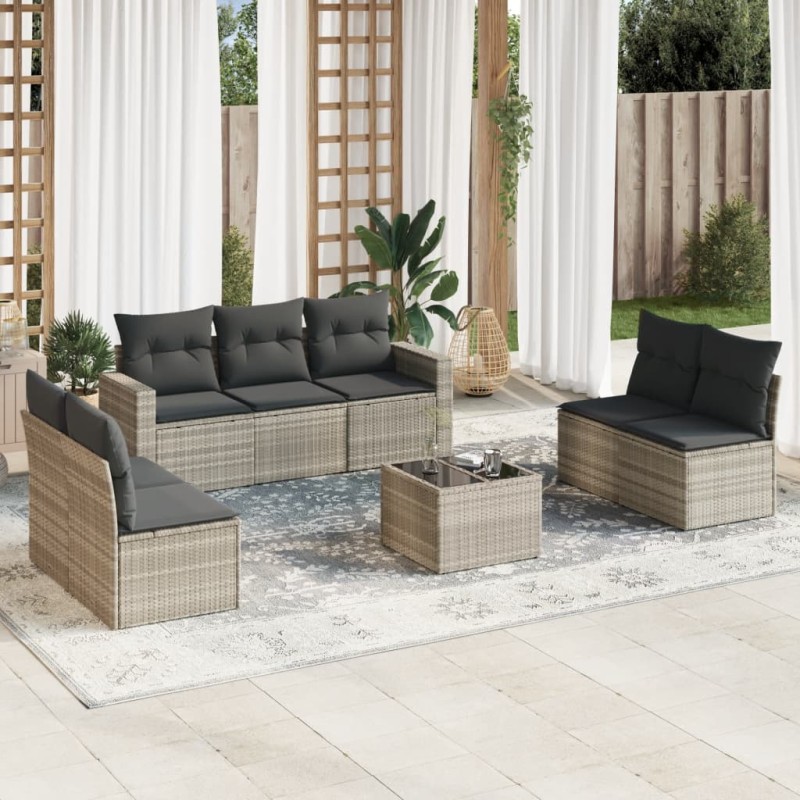 vidaXL 8-tlg. Garten-Sofagarnitur mit Kissen Hellgrau Poly Rattan vidaXL 8-tlg. Garten-Sofagarnitur mit Kissen Hellgrau Poly Rattan