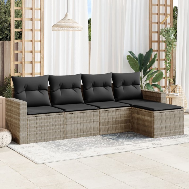 vidaXL 5-tlg. Garten-Sofagarnitur mit Kissen Hellgrau Poly Rattan vidaXL 5-tlg. Garten-Sofagarnitur mit Kissen Hellgrau Poly Rattan