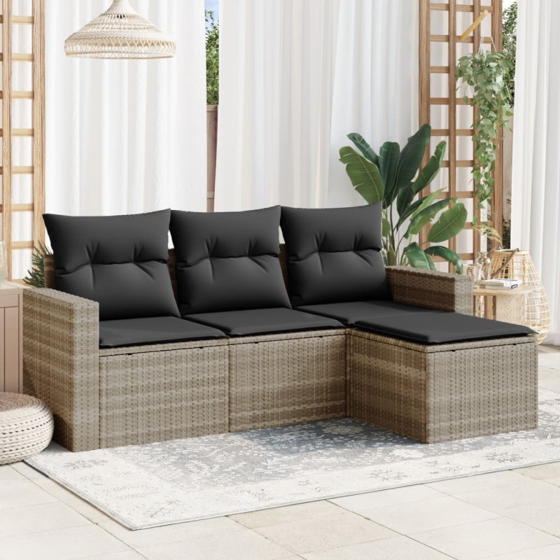 vidaXL 4-tlg. Garten-Sofagarnitur mit Kissen Hellgrau Poly Rattan vidaXL 4-tlg. Garten-Sofagarnitur mit Kissen Hellgrau Poly Rattan