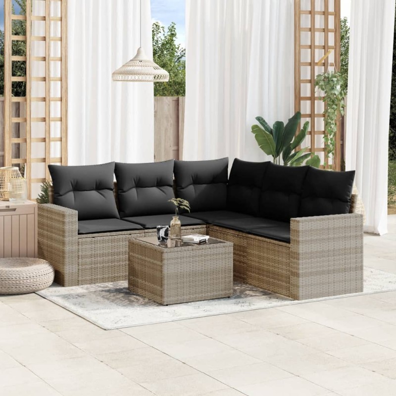 vidaXL 6-tlg. Garten-Sofagarnitur mit Kissen Hellgrau Poly Rattan vidaXL 6-tlg. Garten-Sofagarnitur mit Kissen Hellgrau Poly Rattan