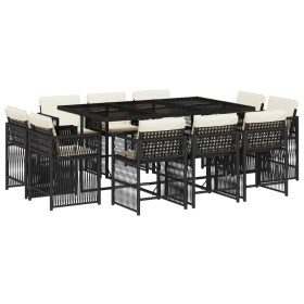 vidaXL 11-tlg. Garten-Essgruppe mit Kissen Schwarz Poly Rattan