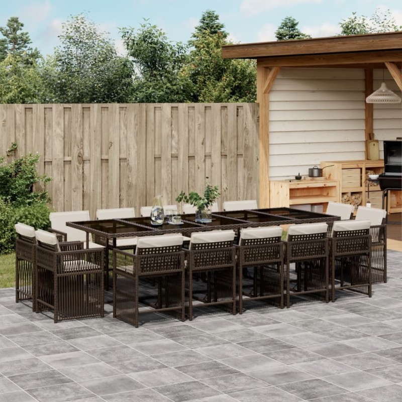 vidaXL 15-tlg. Garten-Essgruppe mit Kissen Braun Poly Rattan vidaXL 15-tlg. Garten-Essgruppe mit Kissen Braun Poly Rattan