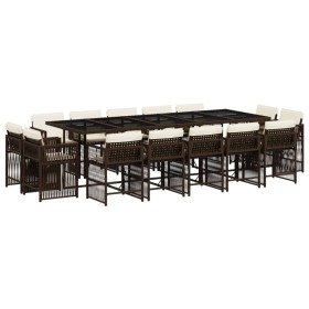 vidaXL 15-tlg. Garten-Essgruppe mit Kissen Braun Poly Rattan