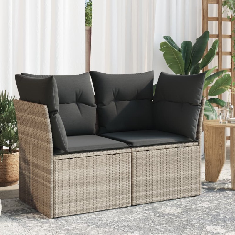 vidaXL Gartensofa mit Kissen 2-Sitzer Hellgrau Poly Rattan vidaXL Gartensofa mit Kissen 2-Sitzer Hellgrau Poly Rattan