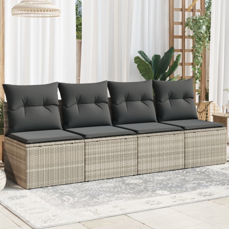 vidaXL Gartensofa mit Kissen 4-Sitzer Hellgrau Poly Rattan vidaXL Gartensofa mit Kissen 4-Sitzer Hellgrau Poly Rattan