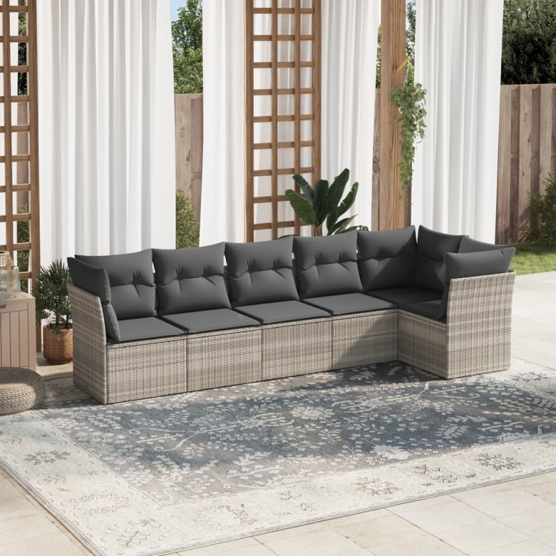 vidaXL 6-tlg. Garten-Sofagarnitur mit Kissen Hellgrau Poly Rattan vidaXL 6-tlg. Garten-Sofagarnitur mit Kissen Hellgrau Poly Rattan