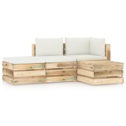 4-tlg. Garten-Lounge-Set mit Kissen Grün Imprägniertes Holz