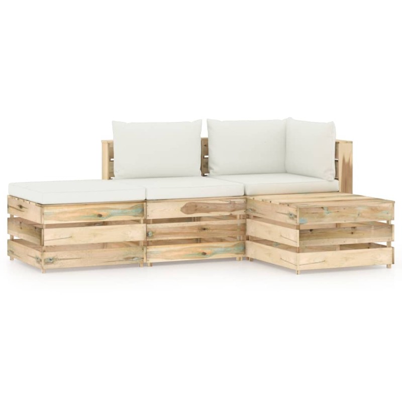 4-tlg. Garten-Lounge-Set mit Kissen Grün Imprägniertes Holz