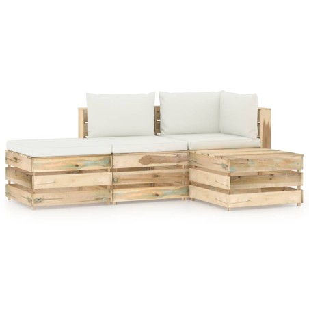 4-tlg. Garten-Lounge-Set mit Kissen Grün Imprägniertes Holz