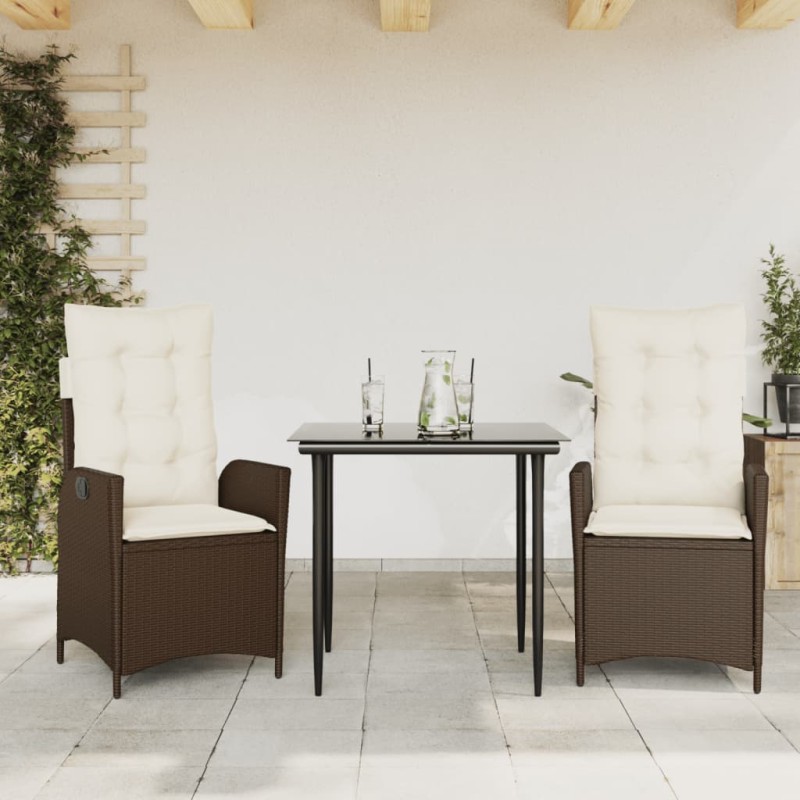 vidaXL 3-tlg. Garten-Essgruppe mit Kissen Braun Poly Rattan vidaXL 3-tlg. Garten-Essgruppe mit Kissen Braun Poly Rattan