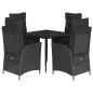 vidaXL 5-tlg. Garten-Essgruppe mit Kissen Schwarz Poly Rattan vidaXL 5-tlg. Garten-Essgruppe mit Kissen Schwarz Poly Rattan