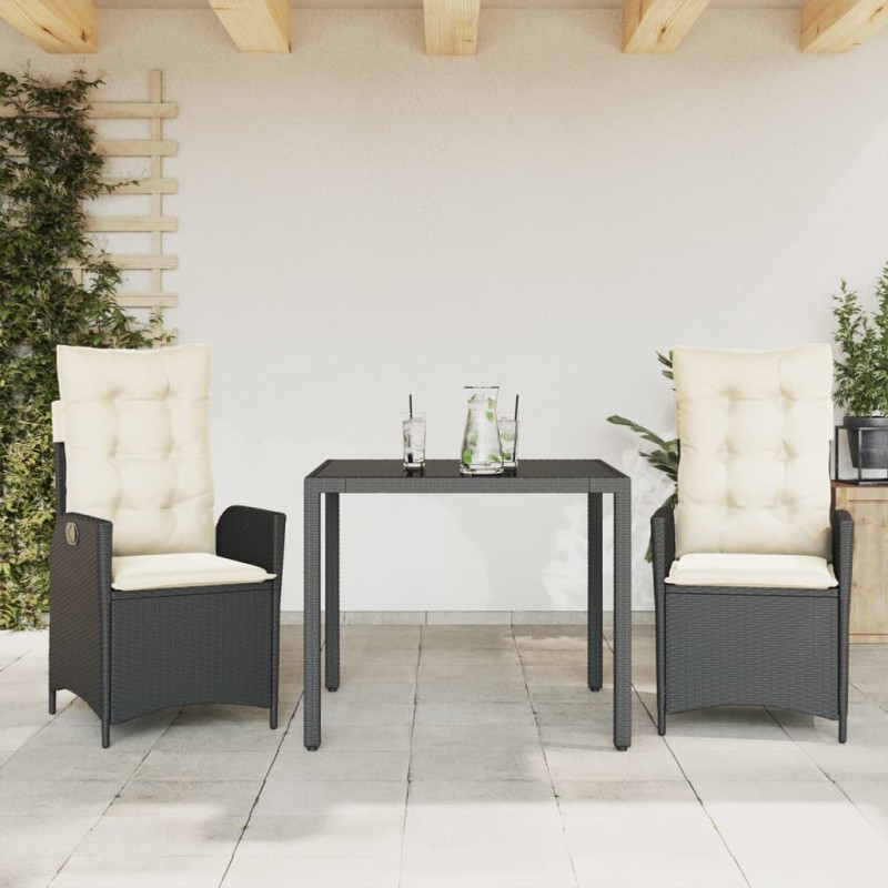 vidaXL 3-tlg. Garten-Essgruppe mit Kissen Schwarz Poly Rattan vidaXL 3-tlg. Garten-Essgruppe mit Kissen Schwarz Poly Rattan