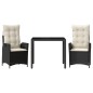 vidaXL 3-tlg. Garten-Essgruppe mit Kissen Schwarz Poly Rattan vidaXL 3-tlg. Garten-Essgruppe mit Kissen Schwarz Poly Rattan