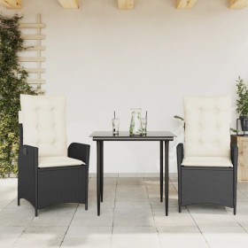 vidaXL 3-tlg. Garten-Essgruppe mit Kissen Schwarz Poly Rattan
