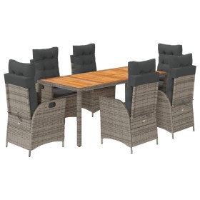 vidaXL 7-tlg. Garten-Essgruppe mit Kissen Grau Poly Rattan