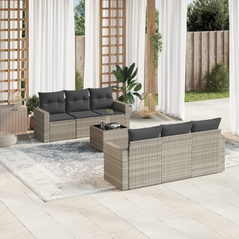 vidaXL 7-tlg. Garten-Sofagarnitur mit Kissen Hellgrau Poly Rattan vidaXL 7-tlg. Garten-Sofagarnitur mit Kissen Hellgrau Poly Rattan