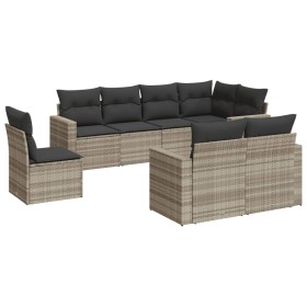 vidaXL 8-tlg. Garten-Sofagarnitur mit Kissen Hellgrau Poly Rattan