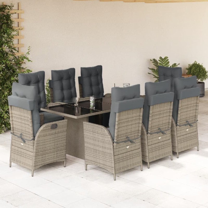 vidaXL 9-tlg. Garten-Essgruppe mit Kissen Grau Poly Rattan vidaXL 9-tlg. Garten-Essgruppe mit Kissen Grau Poly Rattan